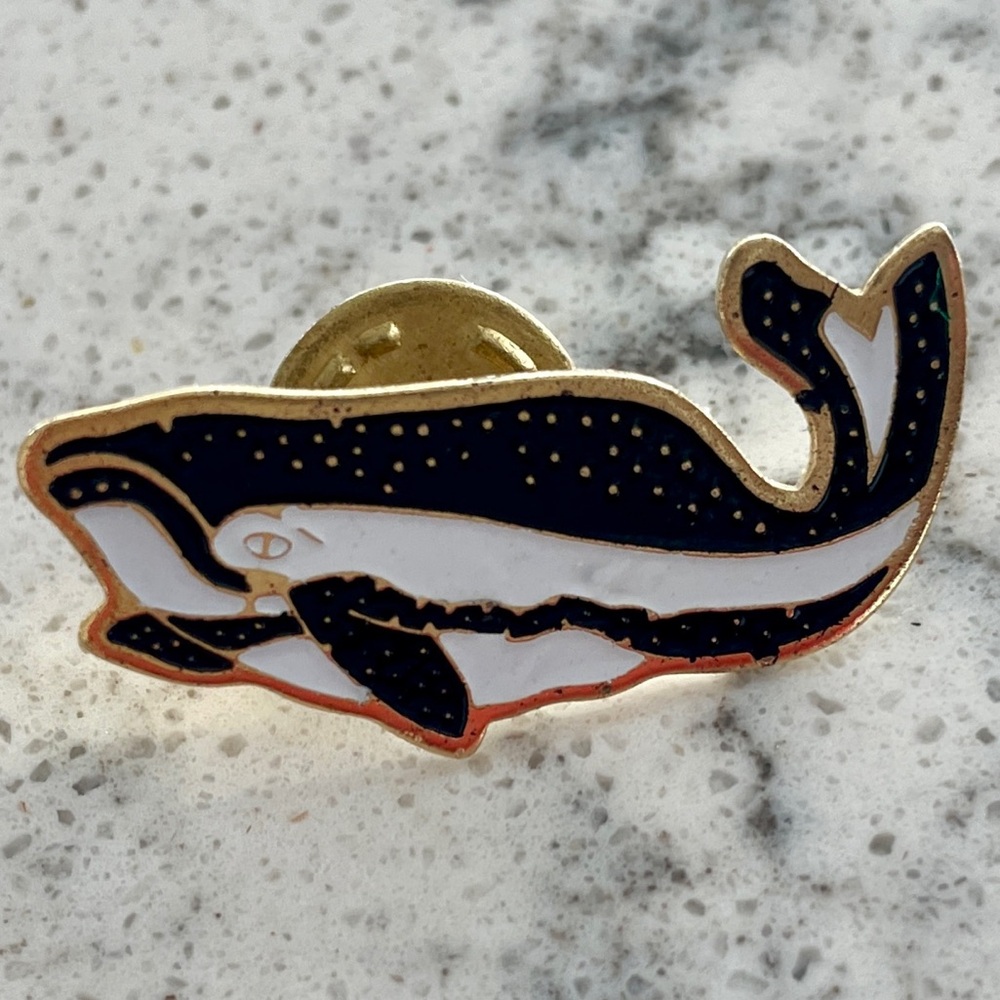 Navy Whale Enamel Pin with Gold Accents